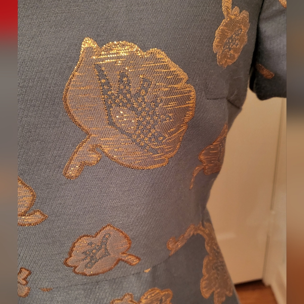 NWOT Ann Taylor Graphite (Gray/Green-Blue) Brocade Dress Gold Floral Sz 4 - Picture 5 of 8